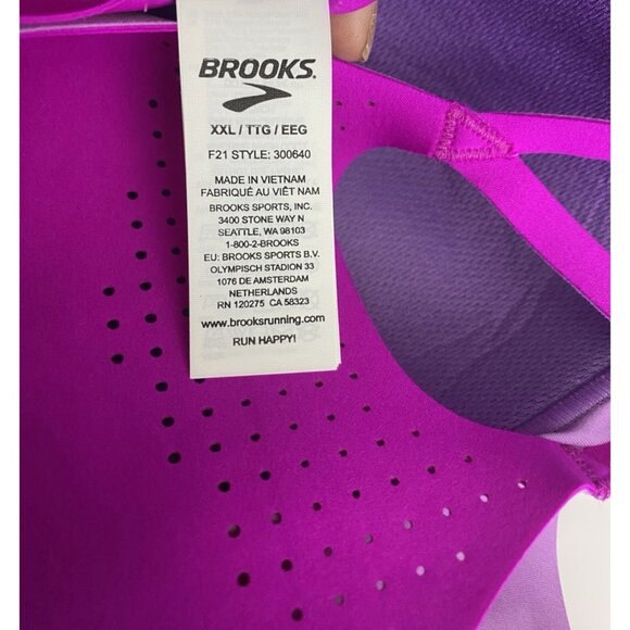 Brooks XXL Run Dare Criss Cross Magenta Heliotrope Print Sports Bra Chafe Free - Picture 8 of 10